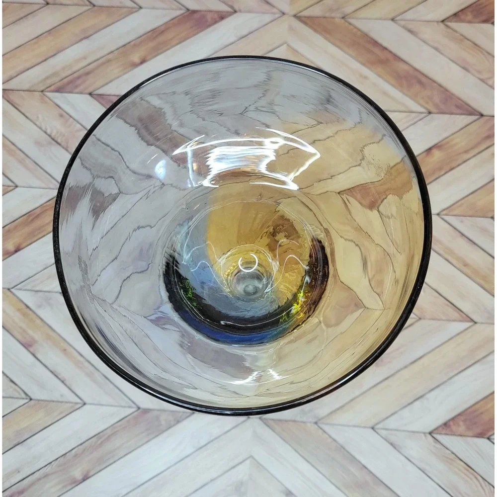 VTG Pier 1 Margarita Glasses Set Of 4 Ombré Amber Blue Swirl Barware Mouth Blown